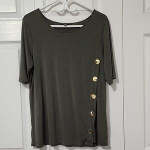 Elegant Olive Blouse with Gold Button Detail